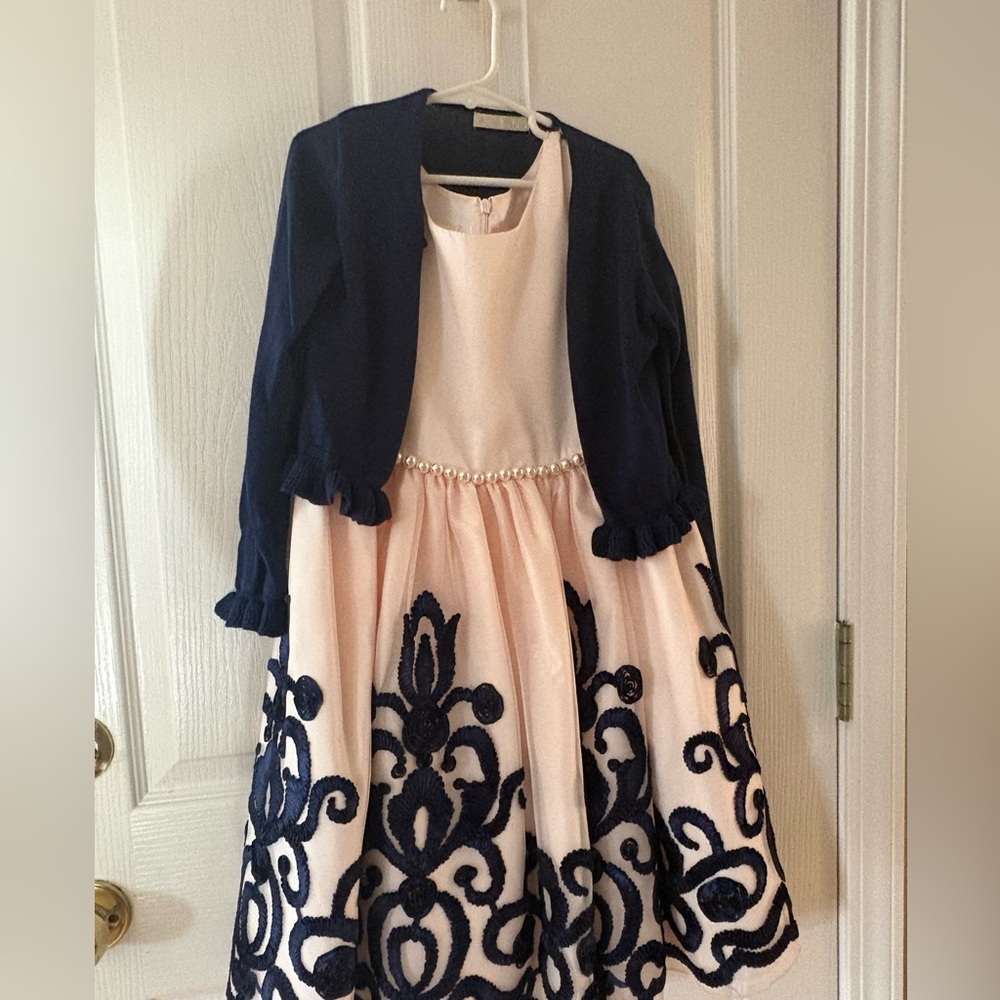 American Princess Pale Peach Satin Dress with Gold Script Label